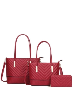3in1 Plain V Stitching Tote Bag With Matching Bag And Wallet Set BN-CC-8557-S RED